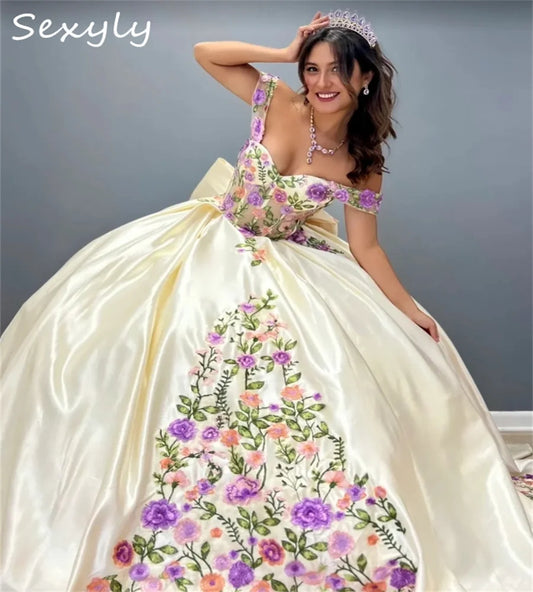 Mexican Charro Quinceanera Dress 2025 Beige Princess Embroidery Vestido De 15 Años Debutante Photograph Birthday Party Birthday
