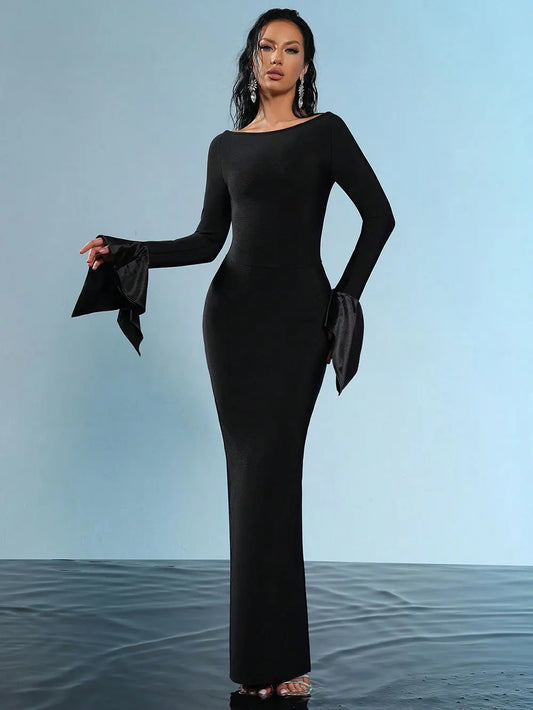 2024 New Elegant Women's Long Bandaged Dress O-neck Long Sleeve Bodycon Dress Cocktail Evening Party Christmas Vestidos