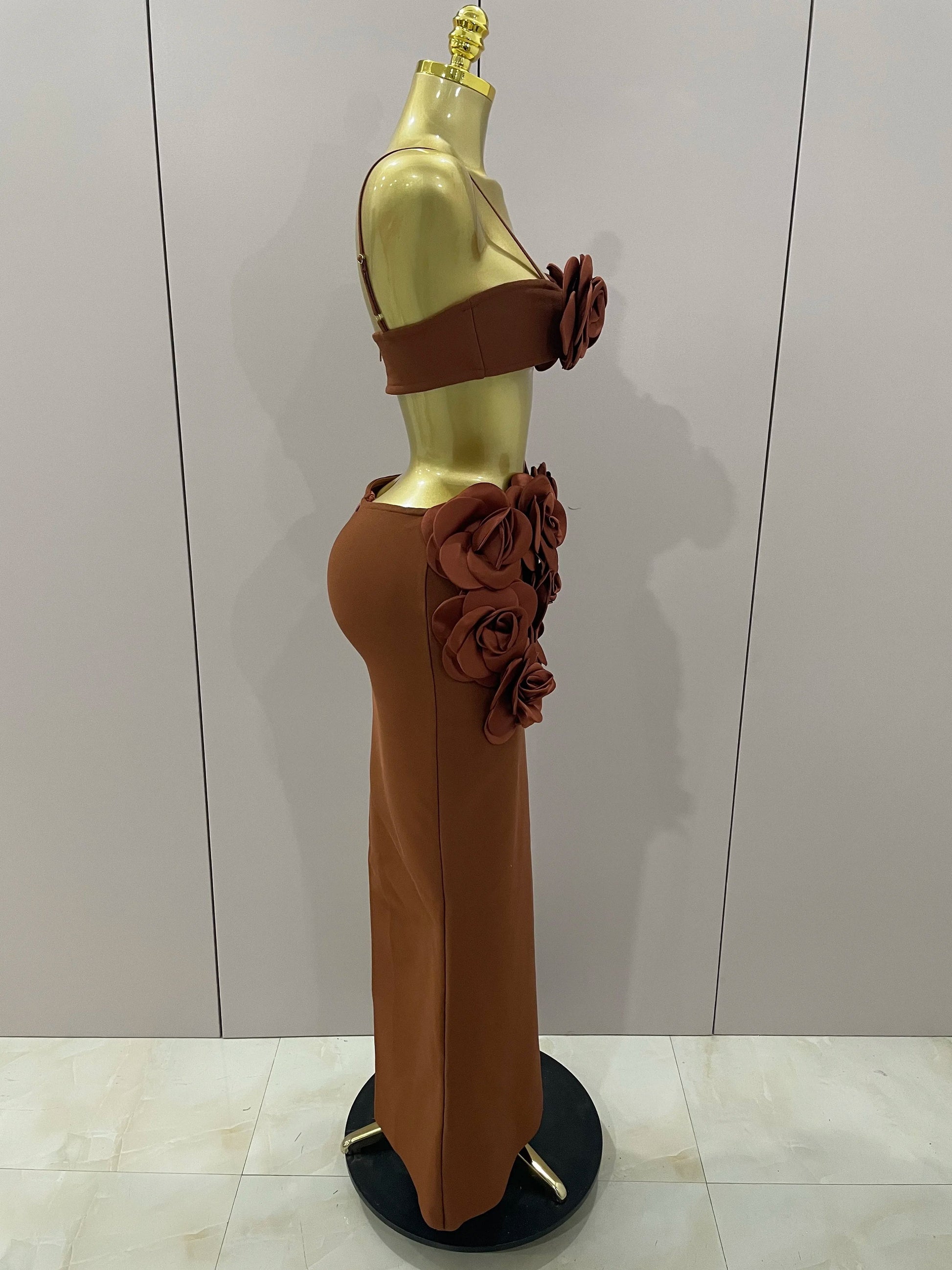 Sexy Camisole Floral Bandage Long Skirts 2-Piece Set Women Celebrity Elegant Party Cocktail Prom Gown Nightclub Outfit