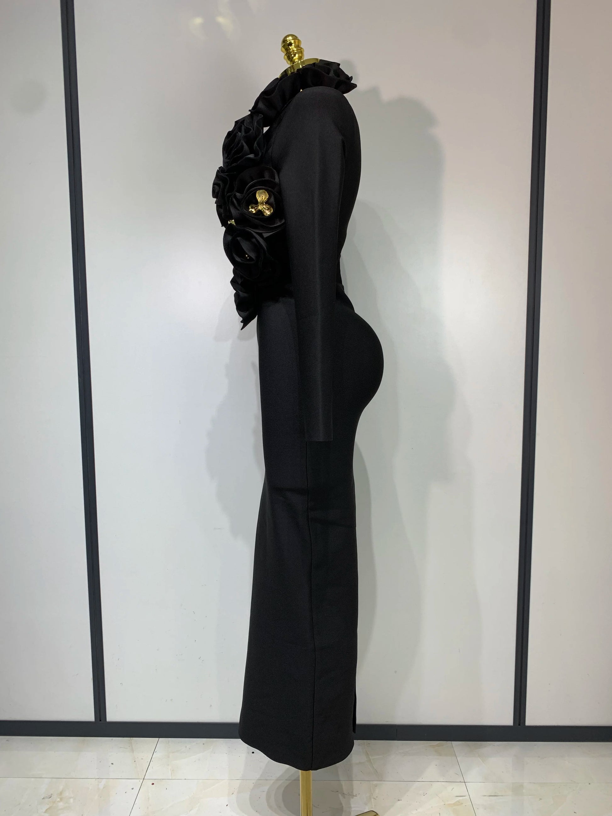 Sexy Fashion Red 3D Flower Long Sleeves Bodycon Bandage Dress Women Celebrity Elegant Evening Party Club Luxury Birthday Dresses