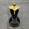 Black Color Women Sexy Strapless Shinning Crystal Bodycon Mini Bandage Dress Necklace Fashion Celebrate Nightclub Party Wear black