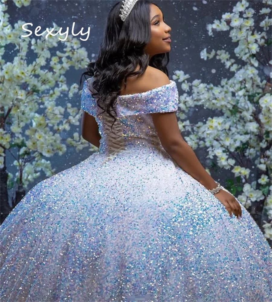 Sparkle Sequin Quinceanera Dresses Puffy Ball Gown Shine Black Girls Prom Dress 2025 Corset Birthday Vestidos De 15 Customized