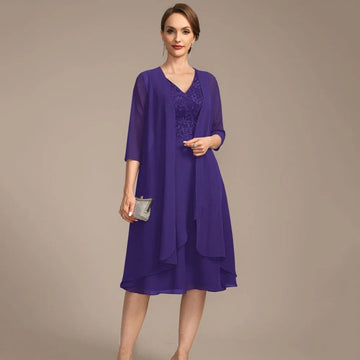 Chiffon Customized Mother Dresses A Line Evening Gowns V Neck Lace Elegant Bride Party Dress robes invitée mariage