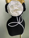 Women Sexy Off Shoulder White Flower Black Mini Bodycon Bandage Dress Luxury Celebrity Evening Club Elegant Party Gowns