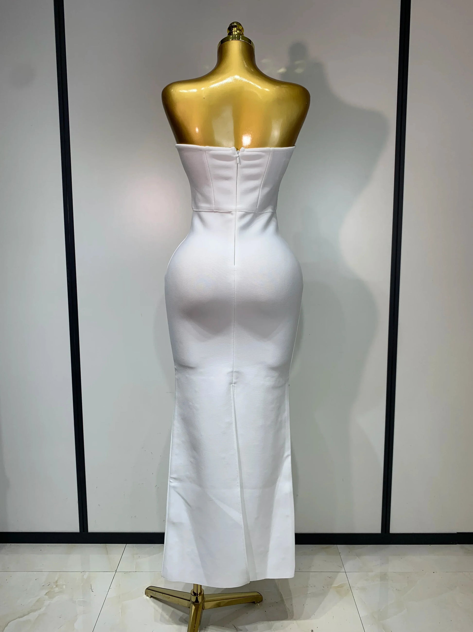 Luxury Rhinestone Sexy Strapless Backless Long Bodycon Bandage Dress White Elegant Evening Party Birthday Club Dress