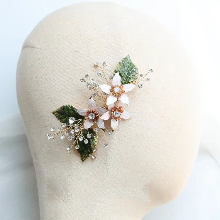 Wedding Accessories Flower Leaf Hair Pin Clip Gold Color Hairpin Bride Bridesmaids Rhinestones Crystal Head Piece Bridal Jewelry 2