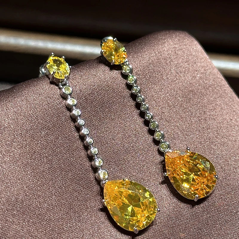 Luxury AAA Yellow Zircon Bridal Earrings CZ Cubic Zirconia Wedding Earring For Bride Women Accessories Jewelry Birthday Gift