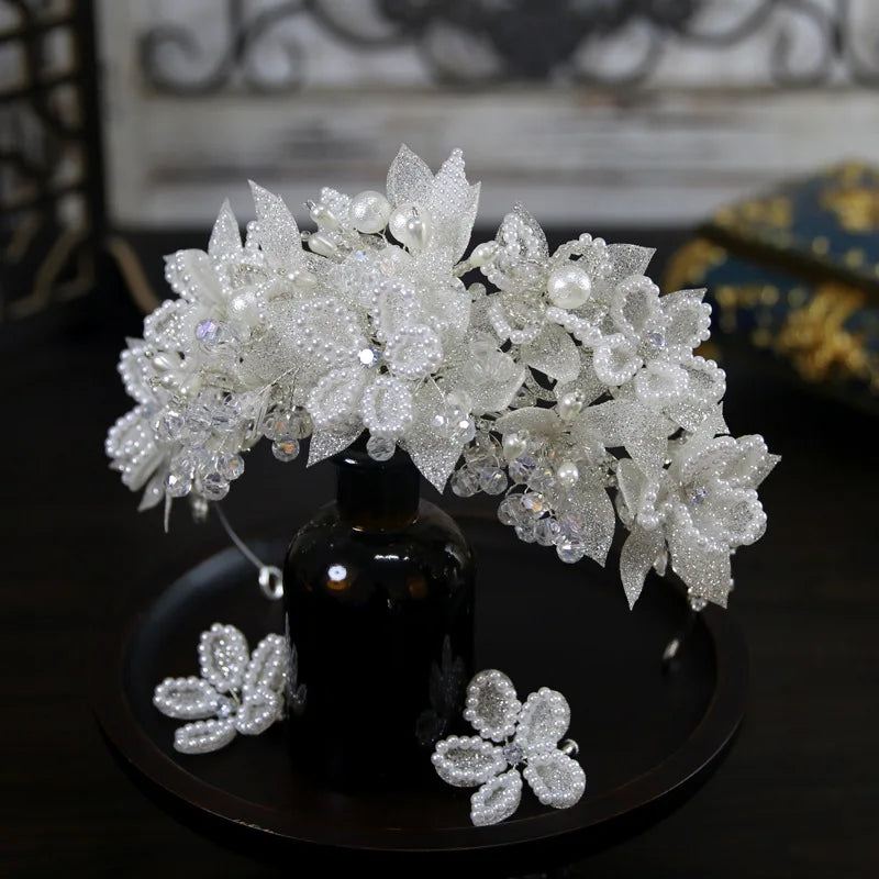 Princess Wedding Crowns For Bride Hair Accessories Flower Pearl Bridal Tiara Crown For Women Party Prom Wedding Hair Headdress