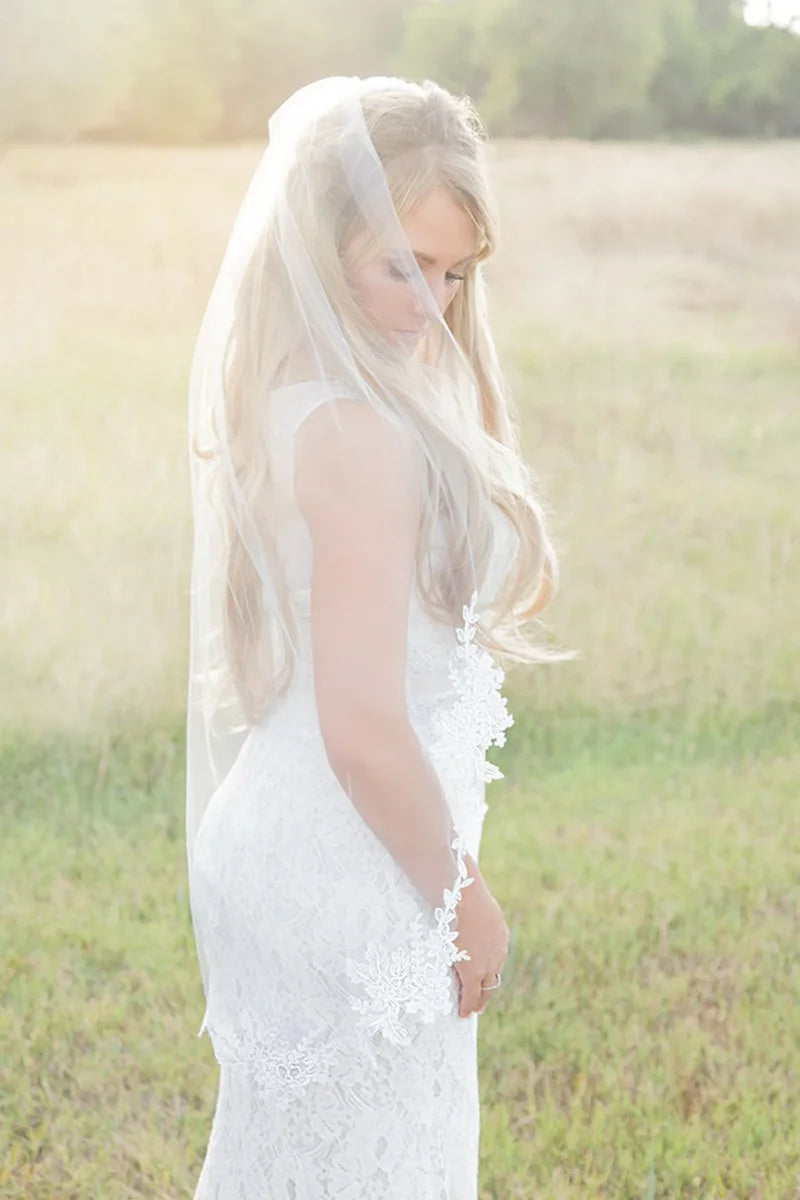 One Layer Wedding Veil - New Style Lace Appliques Elbow Fingertip Floor Chapel Cathedral Length Bridal Veil