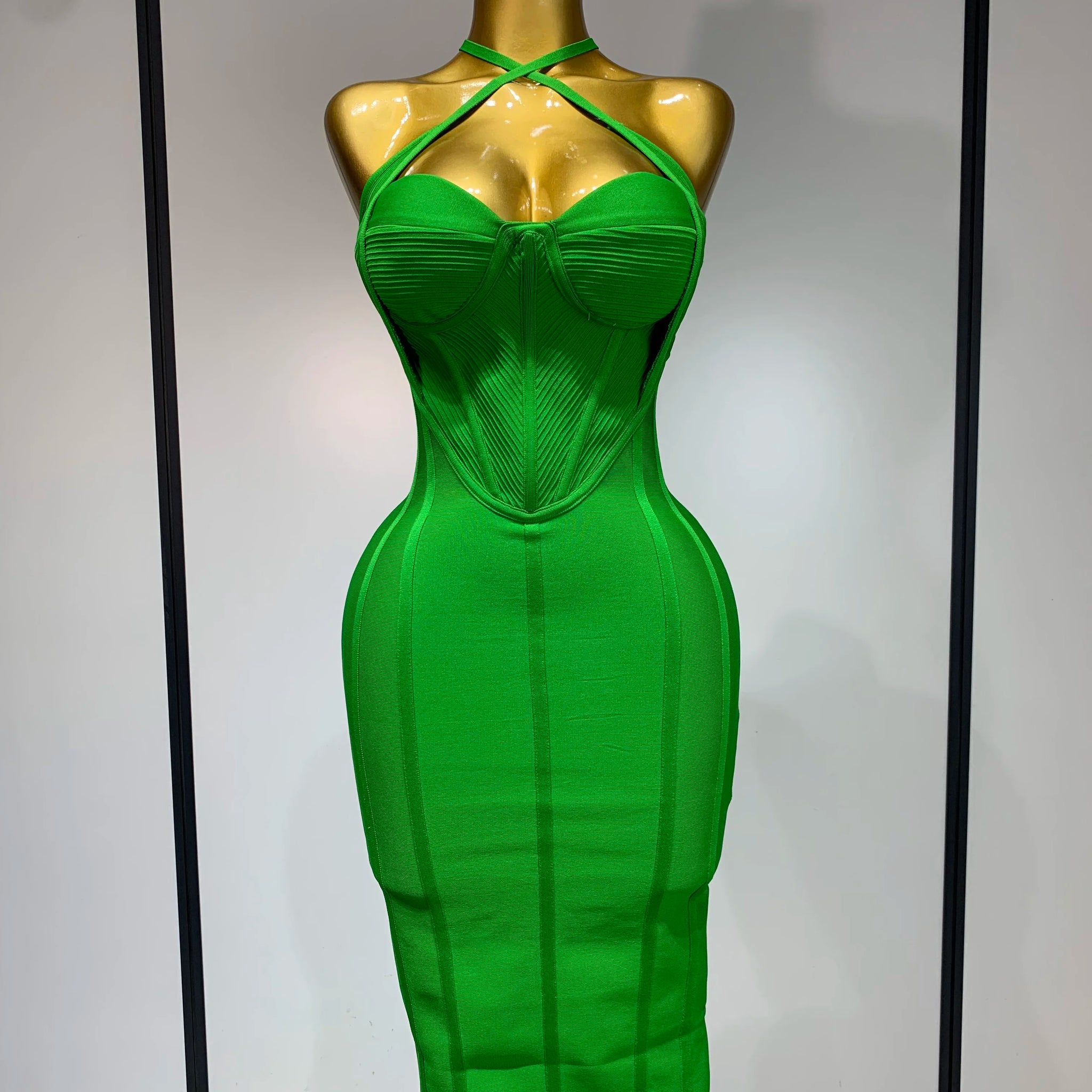 Women Sexy Sleeveless Backless Green Midi Bodycon Bandage Dress Celebrity Elegant Evening Club Party Luxury Birthday Dress green