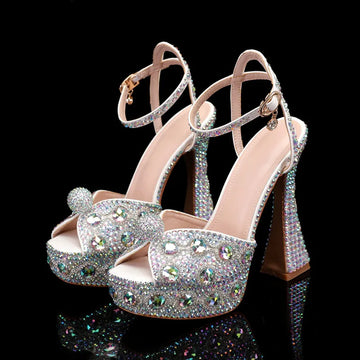 Luxury Handmade Full Rhinestones Peep toe Women Sandals Fashion Crystal Platform Wedges High heels Summer Wedding Sandals Shoes