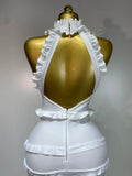New High quality White Elagant Retro Ruched High Collar Bodycon Bandage Dress Evening Party Fashion Simple Birthday Gown
