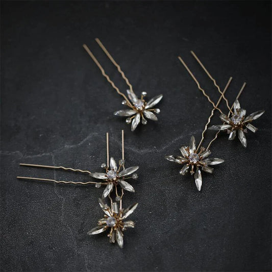 Wedding Accessories Crystal Rhinestones Hair Pins Clips Gold Color Head Pieces For Brides Bridesmaids Hairpins Bridal Jewelry