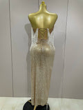 Sexy Luxury Sparkly Sequin Tassel Two Piece Set Women Evening Party Birthday Singer Performan Costume Nightclub Girl Outfit
