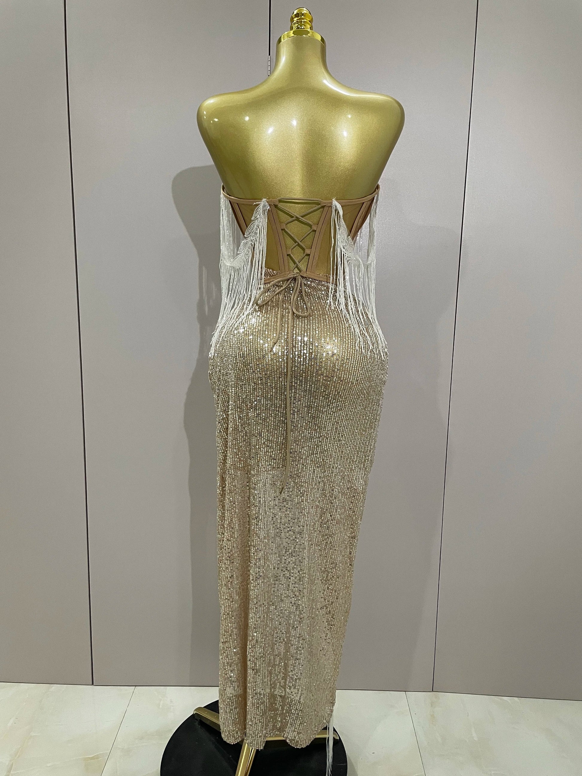 Sexy Luxury Sparkly Sequin Tassel Two Piece Set Women Evening Party Birthday Singer Performan Costume Nightclub Girl Outfit
