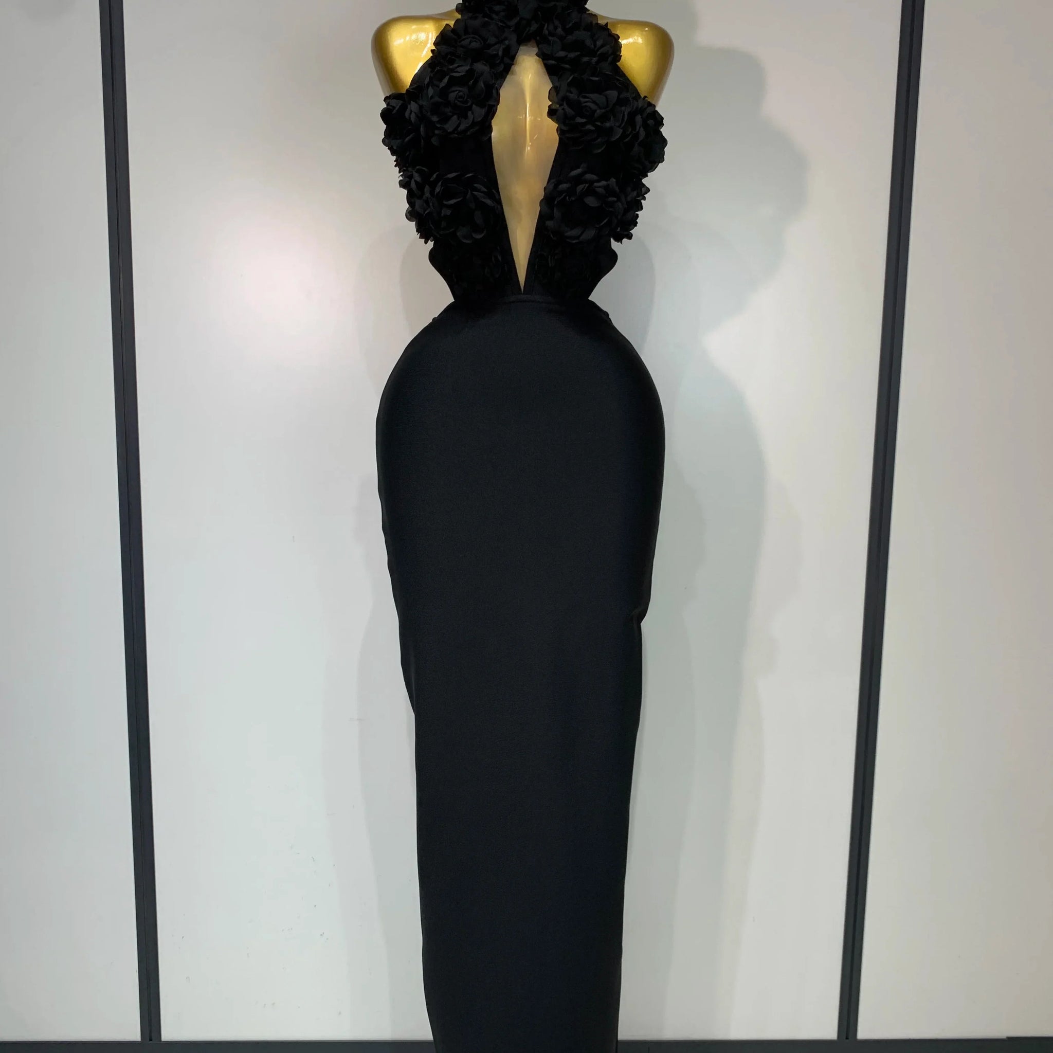 Women Sexy Halter Hollow Out Flowers Bodycon Bandage Dress Red Backless Celebirty Elegant Party Luxury Birthday Wedding Dresses black