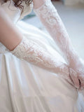 Lace Long Bridal Gloves Flower Wristband Pearl Wedding Glove For Women Girl Party Evening Dress Jewelry Brides Accessories