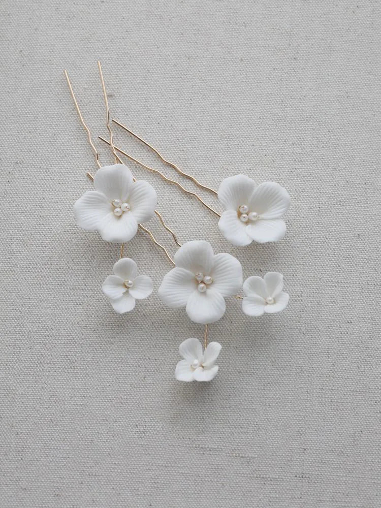 Porcelain Flower Head Pieces Freshwater Pearl Hairpins For Brides Bridesmaids Hair Pins Clips Wedding Accessories Bridal Jewelry