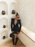 Top Quality Women Long Sleeve Deep V-Neck Bodycon Mini Bandage Dress Celebrate Evening Party Nigthclub Birthday Outift