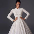 Customized High Neck A-line Muslim Wedding Dress Long Sleeve Lace Applique Bridal Dress Vintage Vestidos De Novia 2025