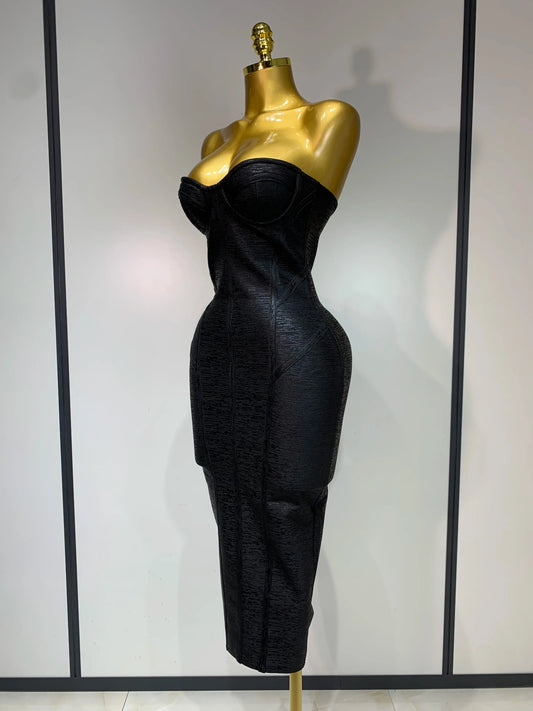 New Women Sexy Strapless Black Foil Color Bodycon Bandage Dress Fashion Celebrate Evening Party Luxury Birthday Dresses