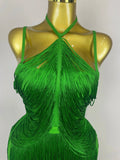 Sexy Backless Green Tassel Ankle Bodycon Bandage Dress Women Celebrity Elegant Evening Club Luxury Birthday Party Outfit
