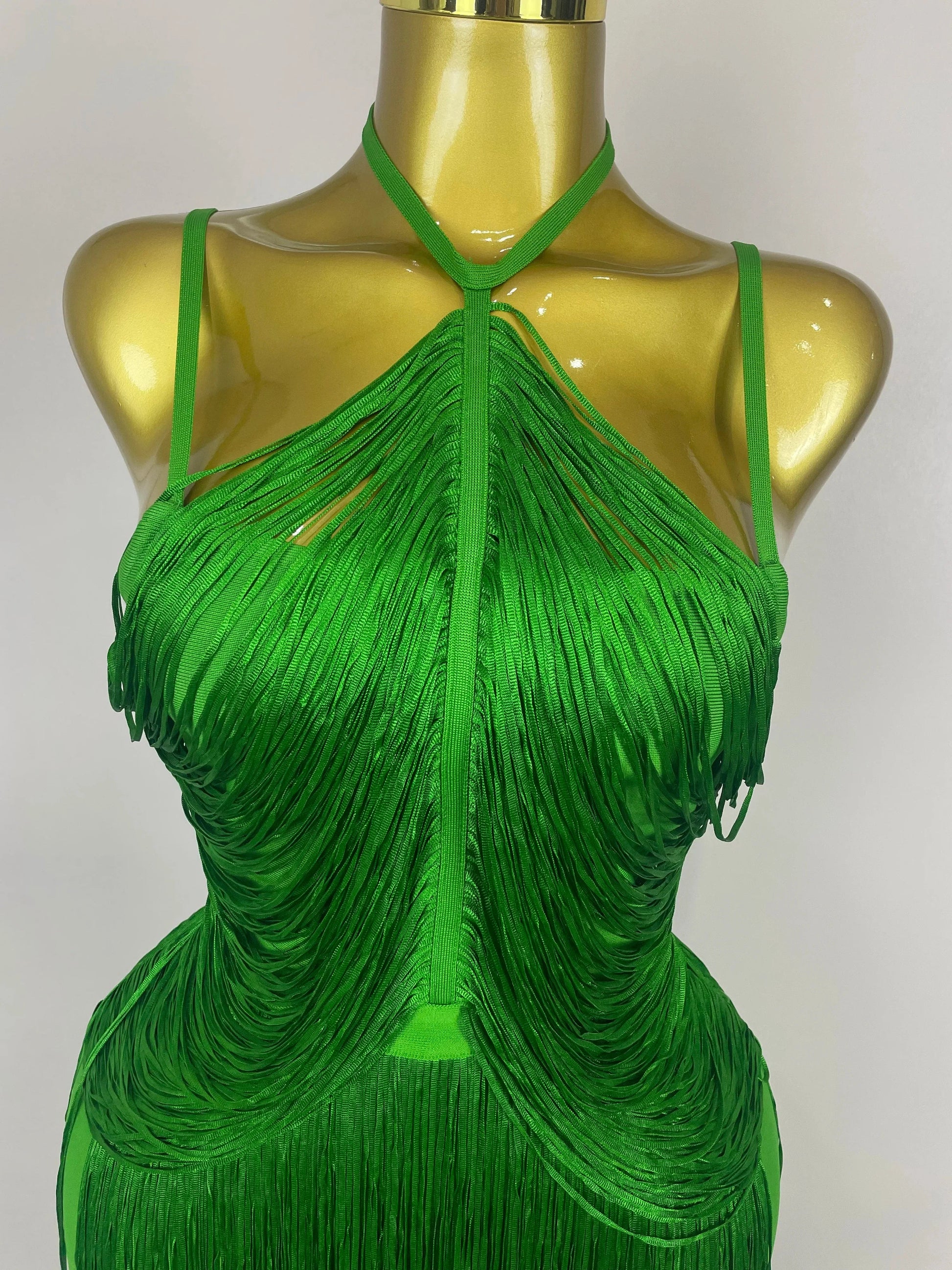 Sexy Backless Green Tassel Ankle Bodycon Bandage Dress Women Celebrity Elegant Evening Club Luxury Birthday Party Outfit