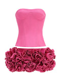 Pink Color Women Sexy Strapless Florals Bodycon Mini Dress Nigthclub Party Celebrate Birthday Fashion Outfit Vestido set