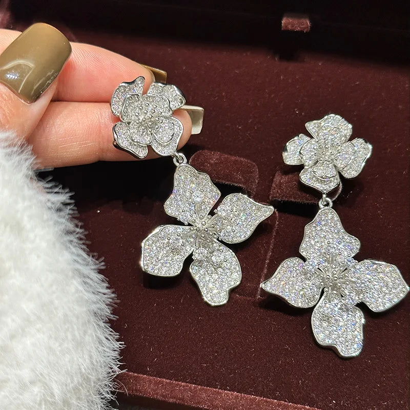High Quality AAA Zircon Bridal Earrings Flower CZ Cubic Zirconia Wedding Earring Brides Women Accessories Birthday Gifts Jewelry