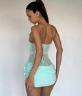 Shinning Sequins Women Sexy Strap Big O-Neck Bodycon Mini Dress Florals Celebrate Birthday Nightclub Party Outfit Whoesale