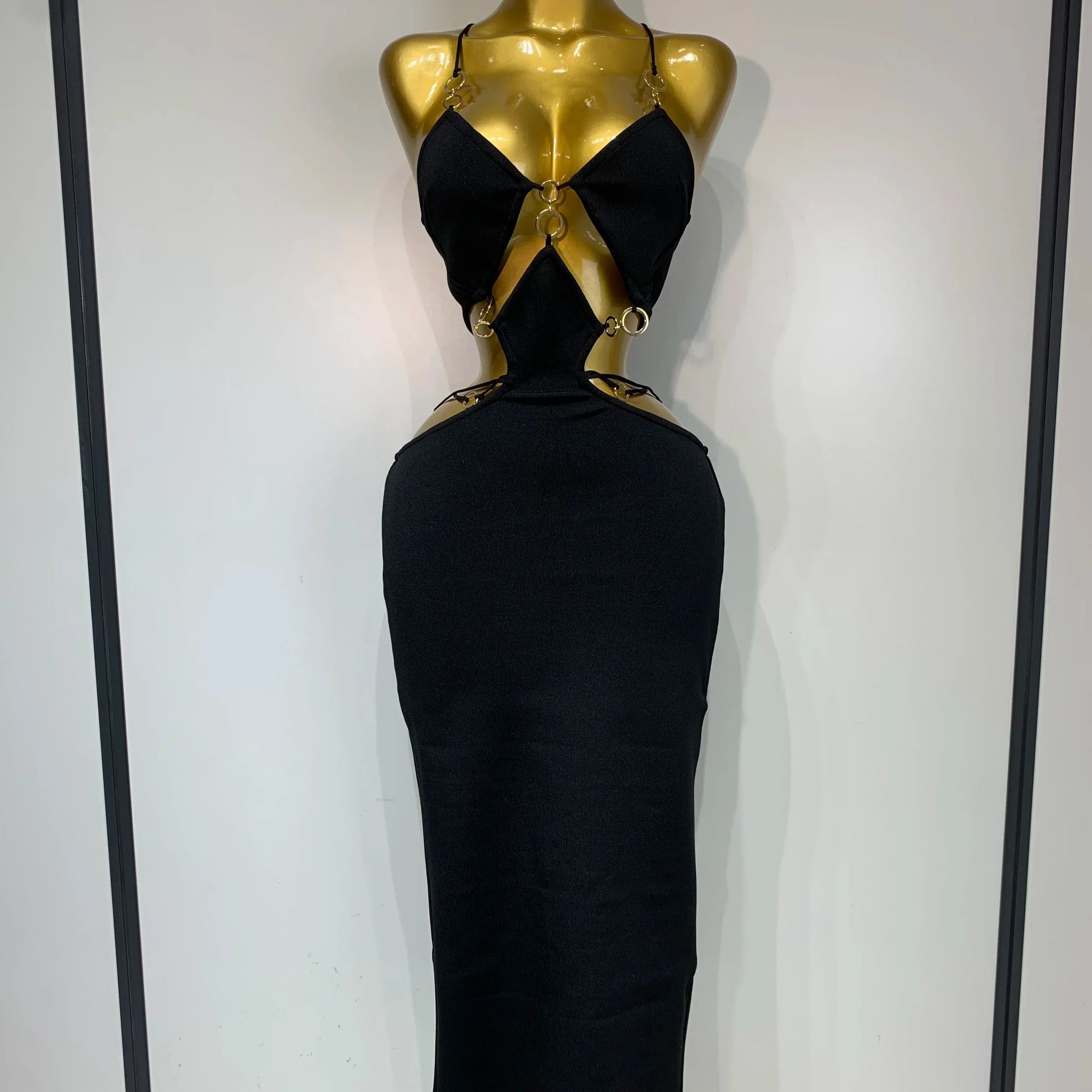 Women Sleeveless Sexy Spaghetti Strap Hollow Out Bodycon Long Bandage Dress Celebate Elegant Luxury Birthday Club Dresses black