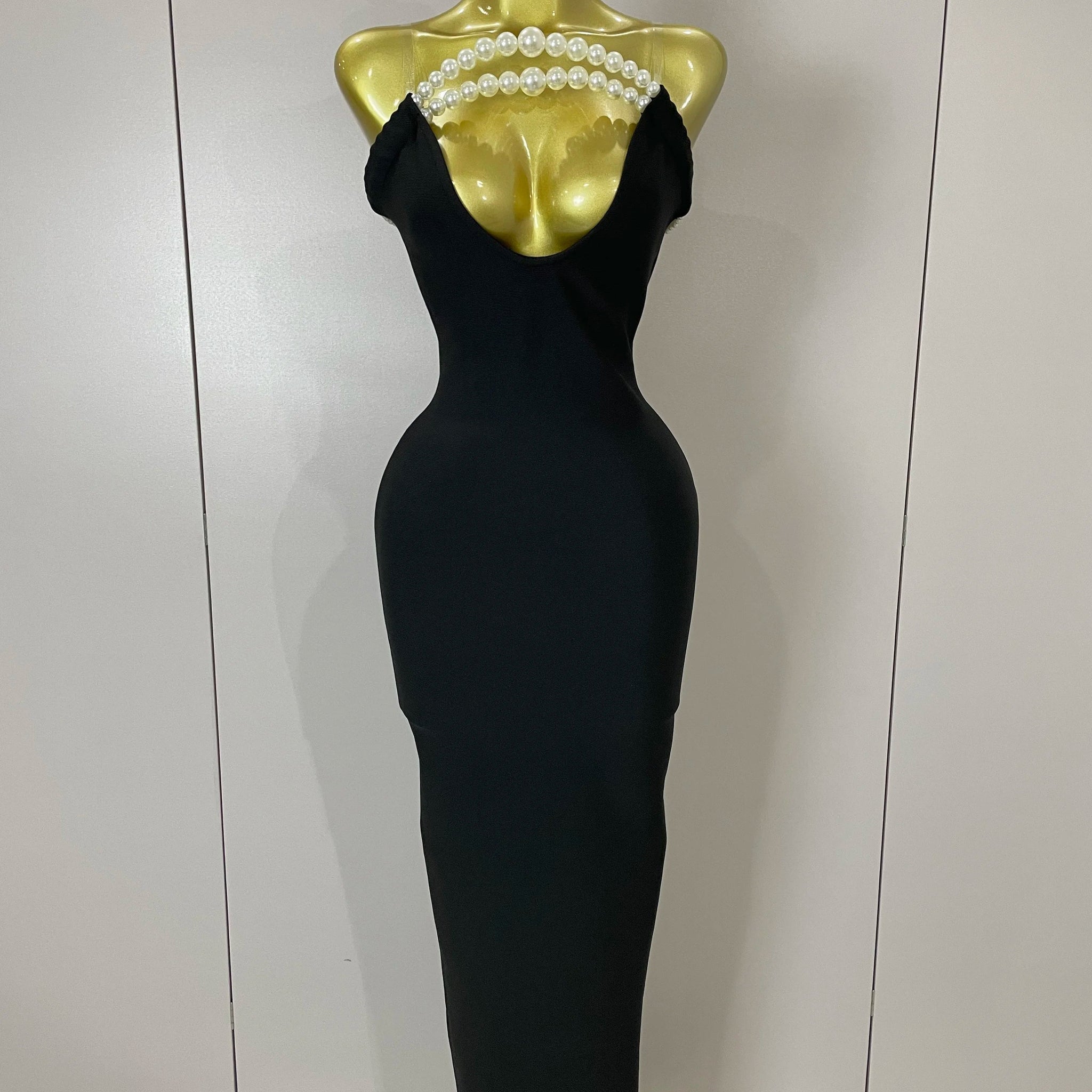 Sexy Backless Strapless Black Beading Long Bandage Bodycon Dress Women Celebrity Elegant Evening Luxury Birthday Dresses black