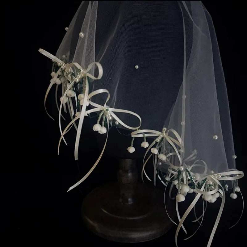 Short Wedding Veils Flower Pearl Bridal Veil For Evening Party Dress Women Girl Hair Accessories Brides Jewelry