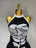 Women Fashion Celebrity Sexy Backless Rose Flower Midi Black Jacquard Bandage Dress Elegant Evening Club Party Dresses