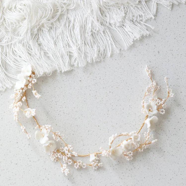 Porcelain Flower Headband Hairband Gold Color Headpiece For Brides Women Girl Headdress Bridal Jewelry Wedding Hair Accessories