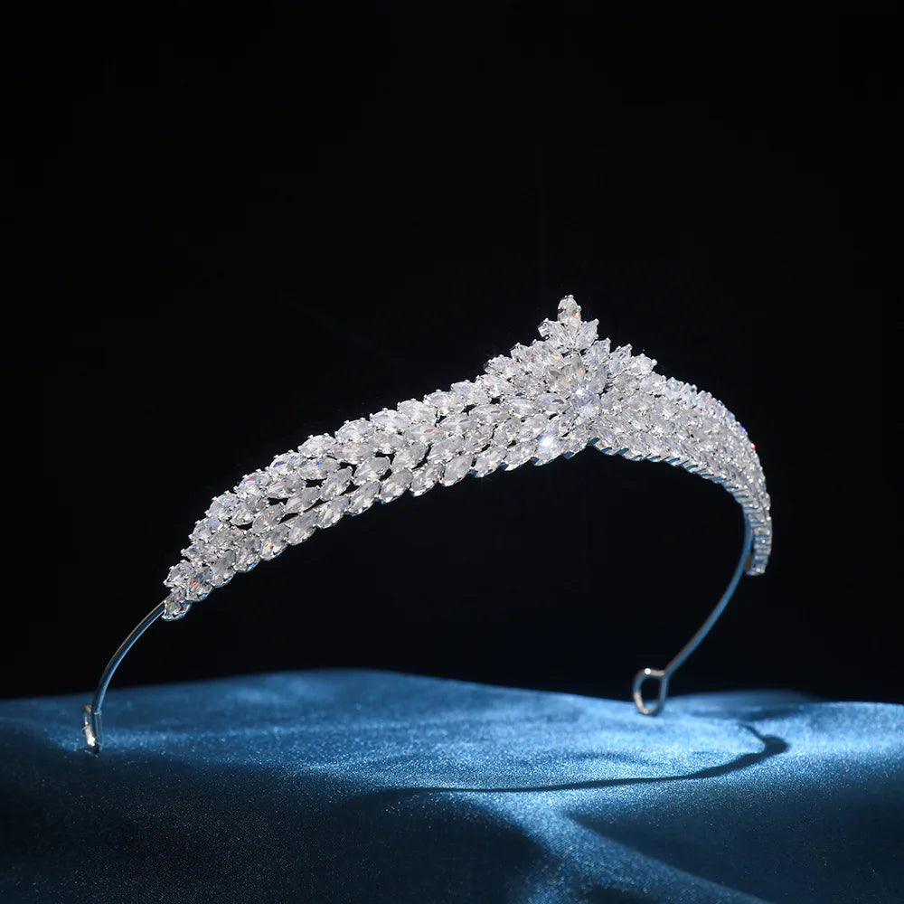 CZ Cubic Zirconia Tiaras and Crowns Headband For Brides Women Prom Pageant Headpiece Wedding Accessories Bridal Hair Jewelry