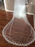Pearl Wedding Accessories , Lace Bridal Veil , 2 Layer 70cm / 230cm Chapel Length Veil