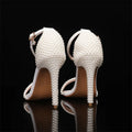 Luxury Pearls Rhinestones Ankle Strap Women Sandals Fashion Summer Stiletto High heels Pumps Sandals Wedding Bridal Prom Shoes