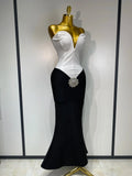 Sexy Bodycon Bandage Dress Strapless Diamond Flower Maxi Long Elegant Dresses Luxury Birthday Dress Club Party Prom Gowns