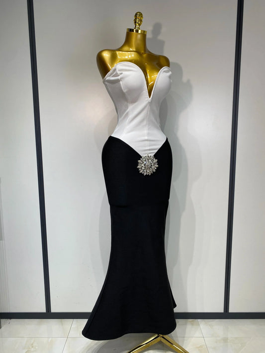 Sexy Bodycon Bandage Dress Strapless Diamond Flower Maxi Long Elegant Dresses Luxury Birthday Dress Club Party Prom Gowns