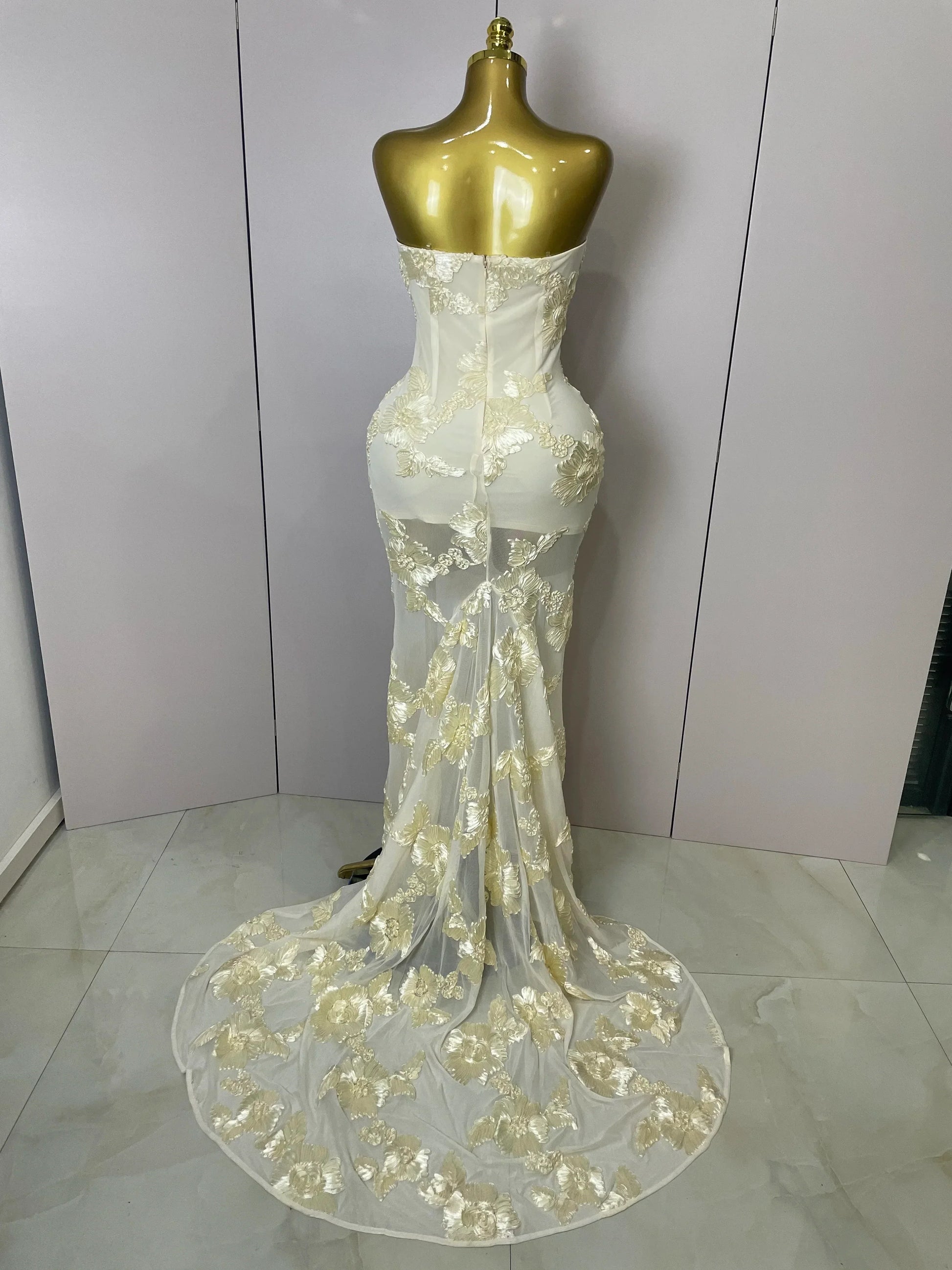 Top Quality Women Sexy Strapless Embroidery Floor-length Maxi Dress Celebrate Evening Party Prom Cocktail Outfit