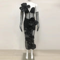 Top Quality Women Sleeveless Sexy One Shoulder Floral Mesh See Through Bodycon Bandage Long Dress Celebrate Nightclub Party Wear