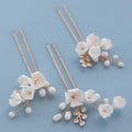 Bridal Jewelry Porcelain Flower Hair Pin Clip Freshwater Pearl Head Piece Brides Vintage Gold Color Hairpin Wedding Accessories a