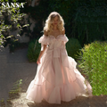 Baby Pink Off Shoulder Prom Dress Sweet Edge Curl Organza Vestidos De Noche Puffy Prom Dress Princess فساتين السهرة