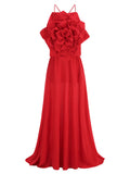 Red Color Women Sexy Strap Sleeveless Florals Loose Floor-Length Dress Celebrate Evening Party Wedding Mermaid Dress