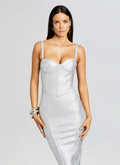 Foil Silver Color Women Sleeveless Sexy Strap Square Collar Bodycon Midi Bandage Dress Celebrate Nightclub Party Dress Vestido