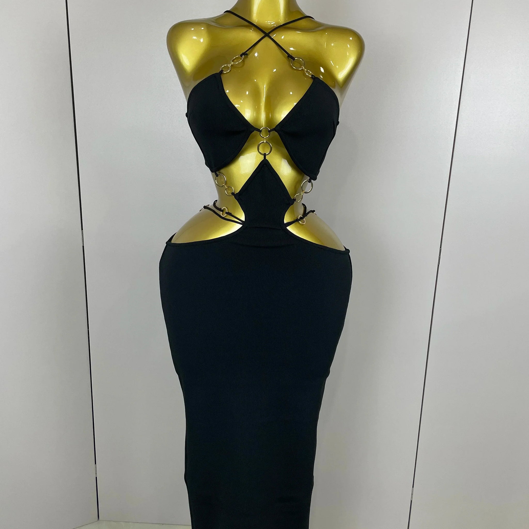 Sexy Halter Hollow Out Sleeveless Black Red Bodycon Long Bandage Dress Women Celebate Elegant Luxury Birthday Club Dress black