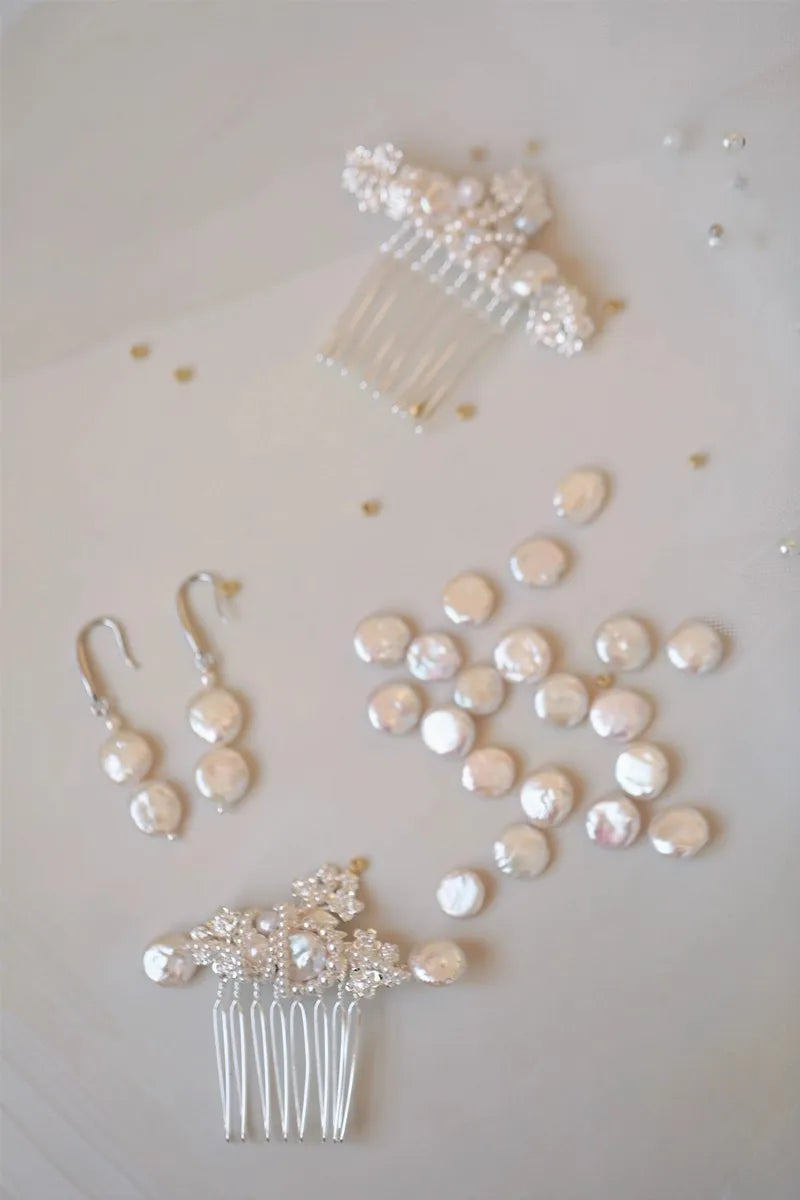 Pearls Hair Comb Pin Clip Silver Color Head Piece For Bride Bridesmaids Women Hairpin Earring Bridal Jewelry Wedding Accessories