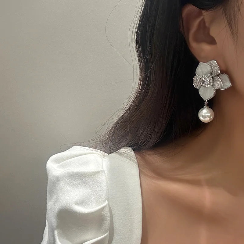 High Quality Pearl Zircon Bridal Earrings Flower CZ Zirconia Wedding Earring For Women Bride Accessories Birthday Gifts Jewelry