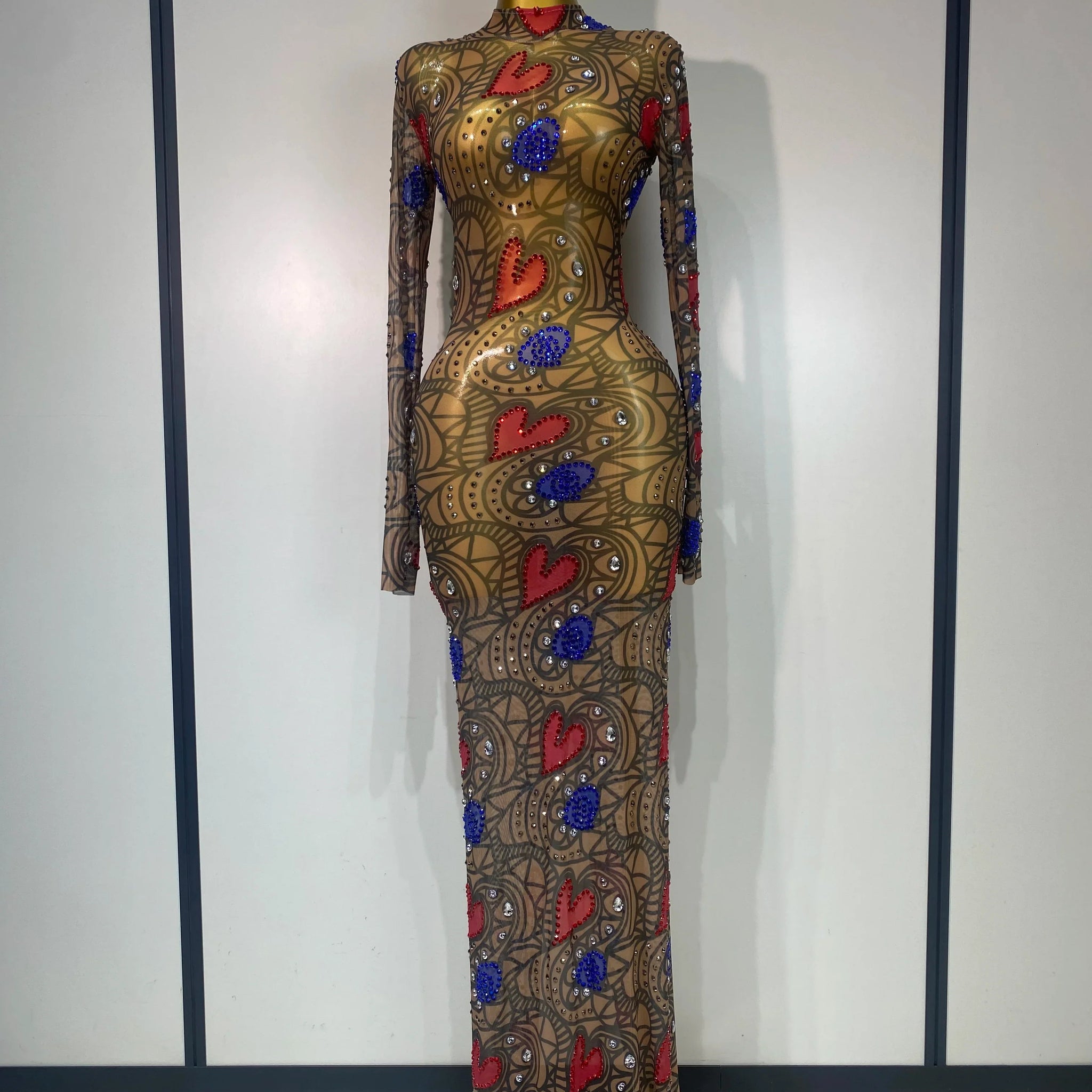 Sparkly Diamond Sexy Mesh Wrap Hip Long Dress Host Annual Meeting Party Nightclub Performance Costume Luxury Birthday Dress MULTI